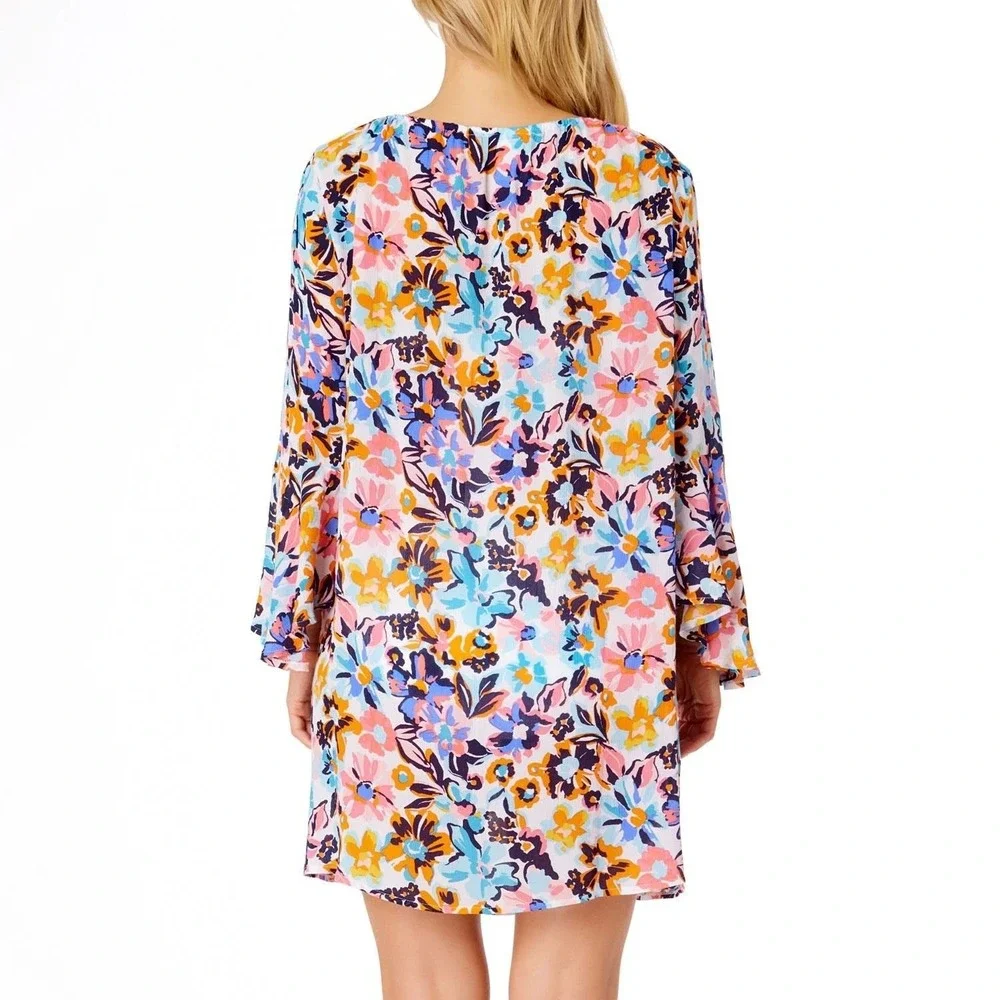 Anne Cole Floral Swim Cover Up XL/XXL Multicolor Ruffle Bell Sleeve ACSC509